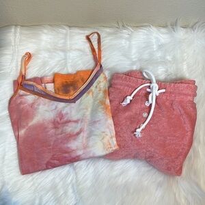 NWT Dip Two Piece Sleepwear Pajamas Loungewear Tie Dye Tank Terrycloth Shorts